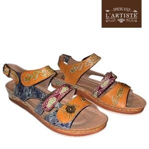 L'ARTISTE by Spring Step Sumacah Painted Leather Sandal Women's sz 41 EU/9.5 US